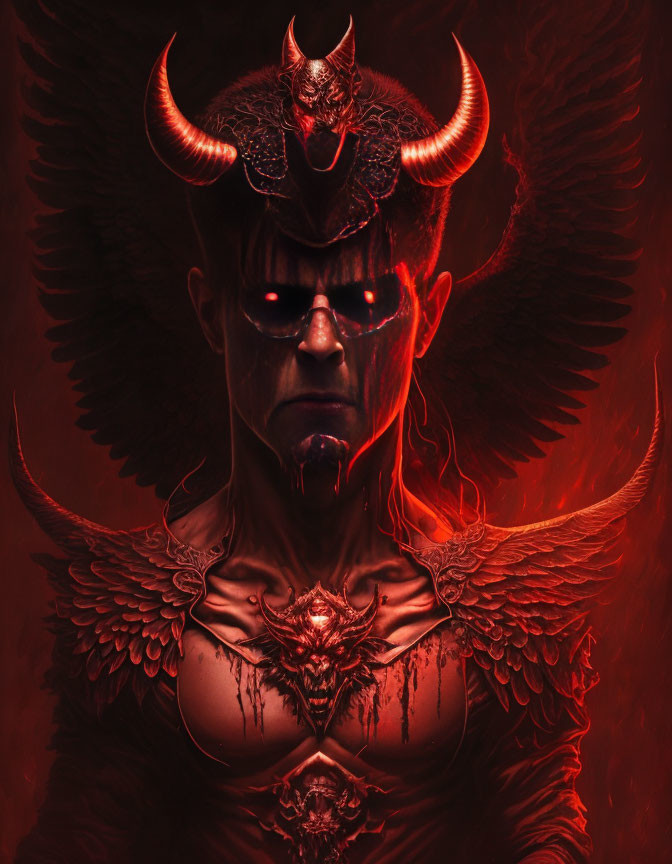 Dark Fantasy Art: Menacing Figure in Red Armor