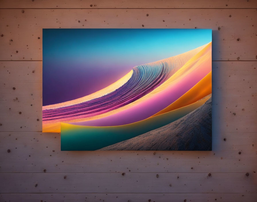 Colorful Desert Landscape Canvas Print Displayed on Wood Wall