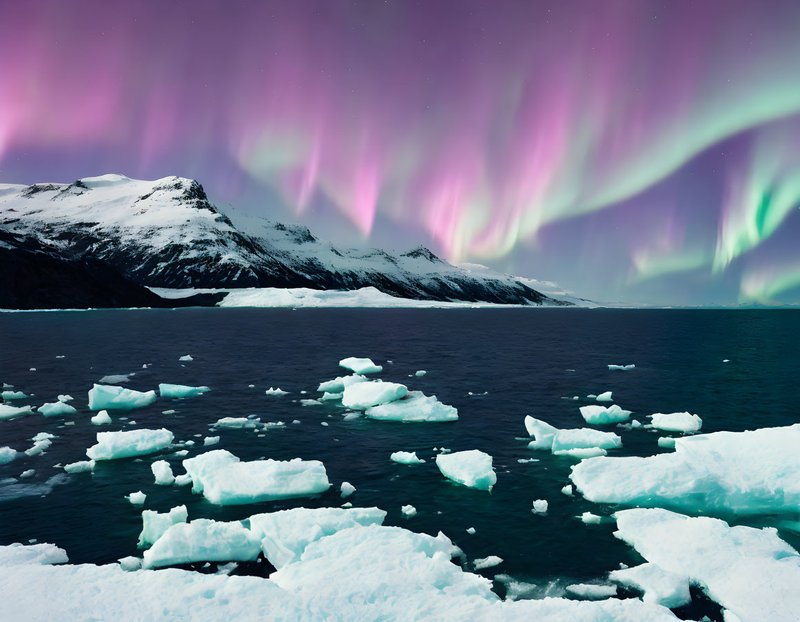 Aurora Borealis over Glacial Landscape at Twilight