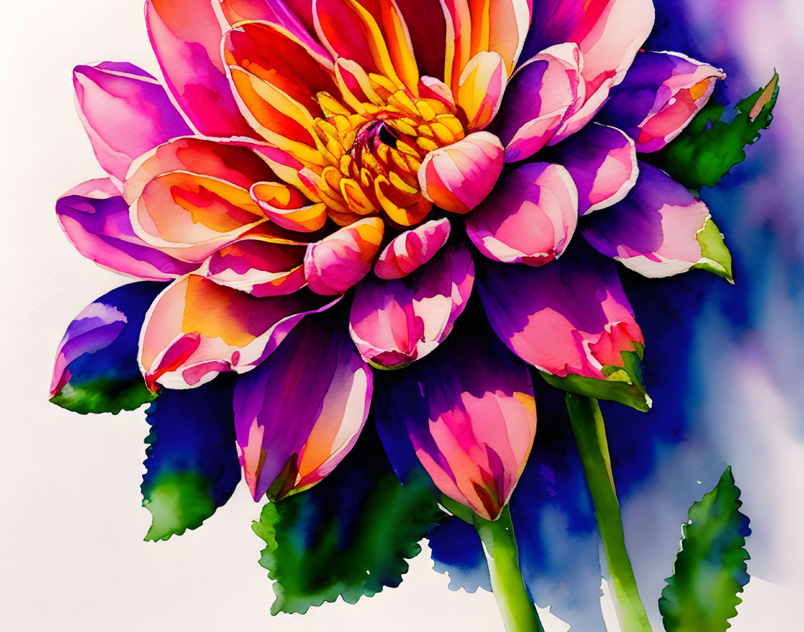 Colorful Watercolor Painting of Blooming Flower