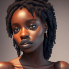 Digital 3D portrait: Woman with dreadlocks, glowing skin, gold earrings