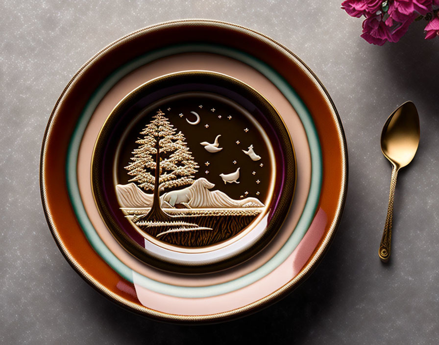 Intricate Latte Art Depicting Scenic Landscape