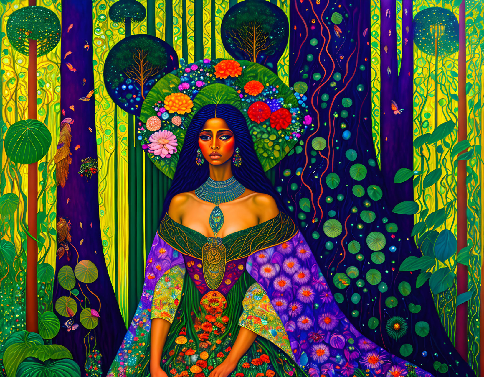 Colorful Portrait of Woman in Nature-Inspired Setting