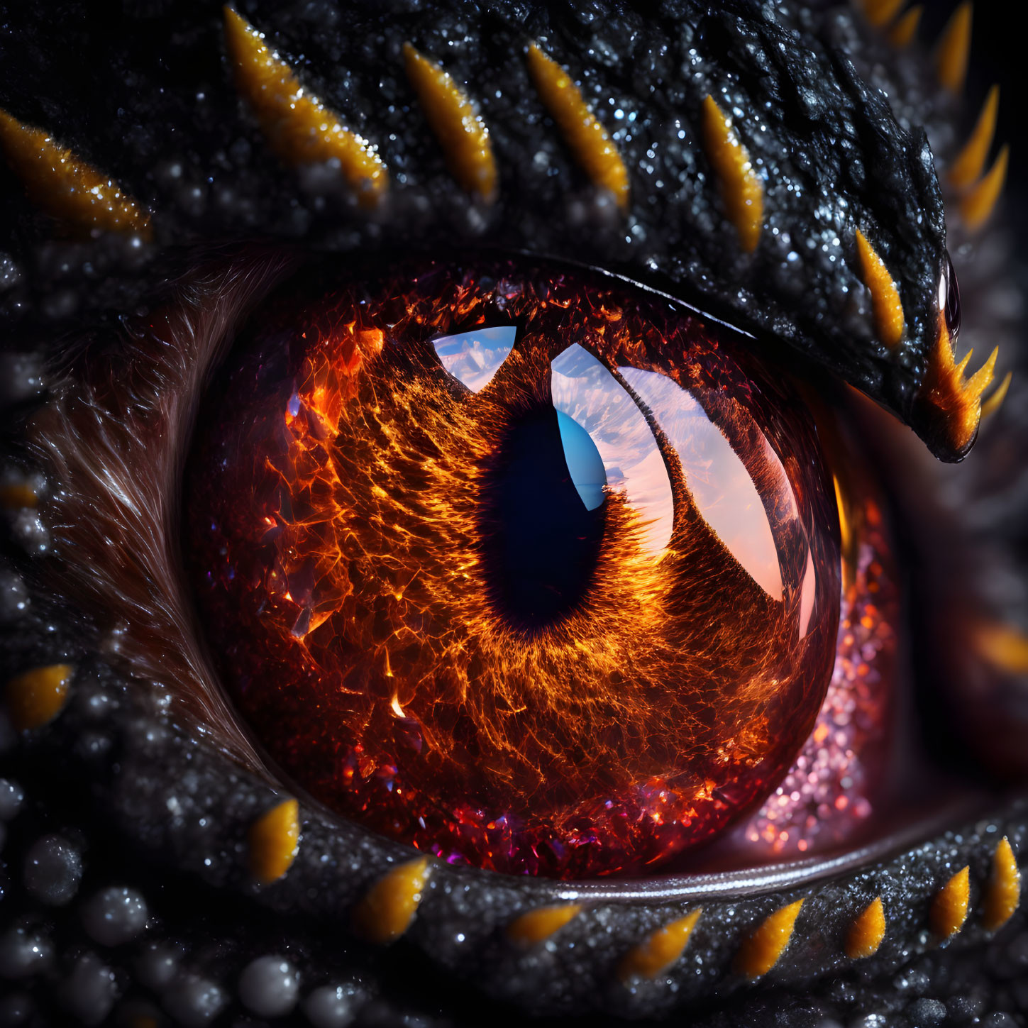 Detailed Reptilian Eye with Fiery Orange Iris and Vertical Pupil