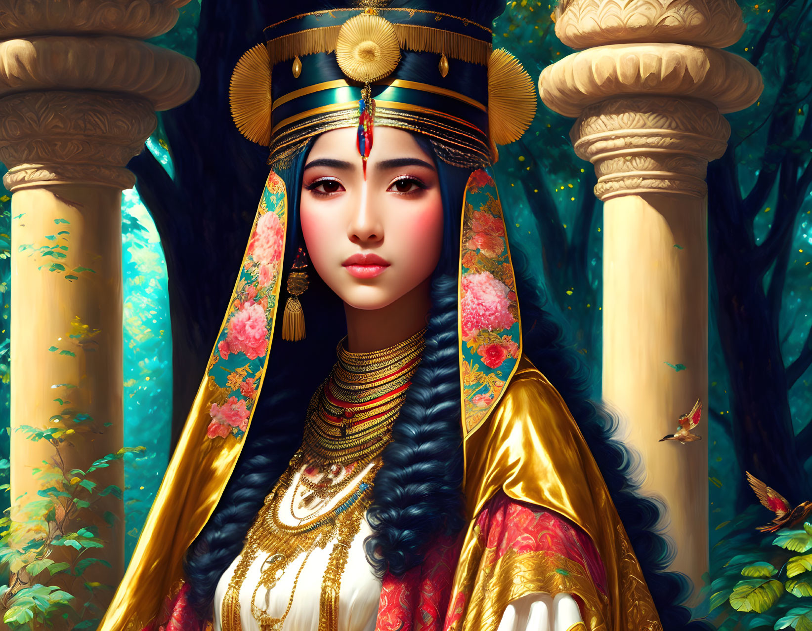 Digital Artwork: Woman in Traditional Eastern Attire with Gold and Jewels