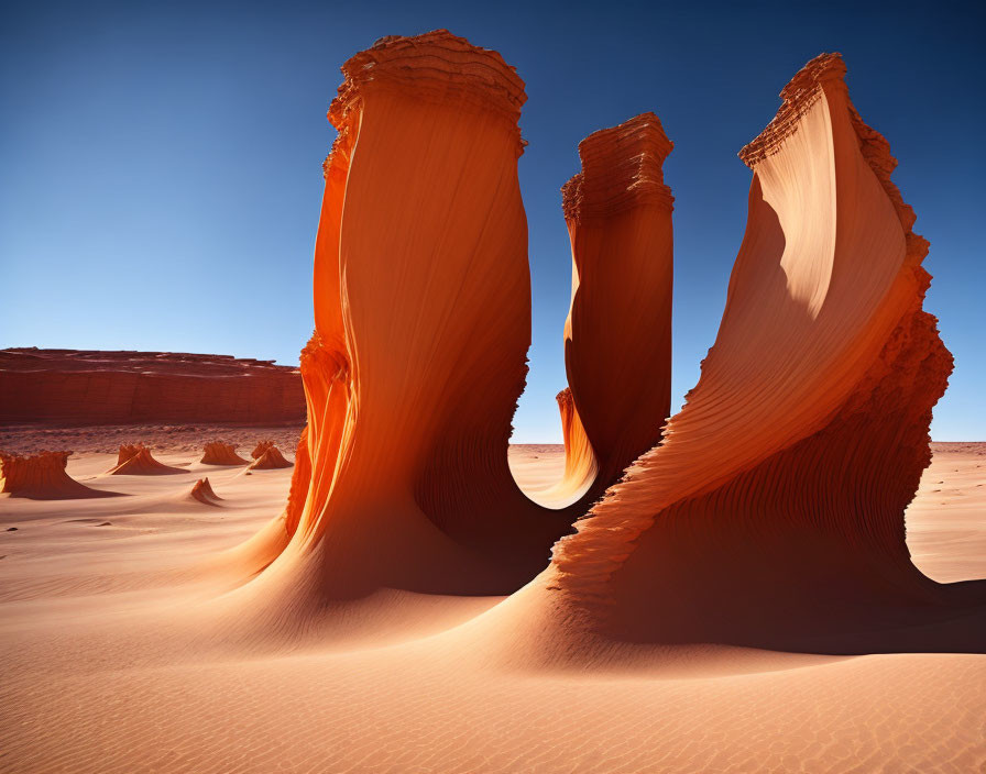 Majestic sandstone formations shaped by erosion under blue sky