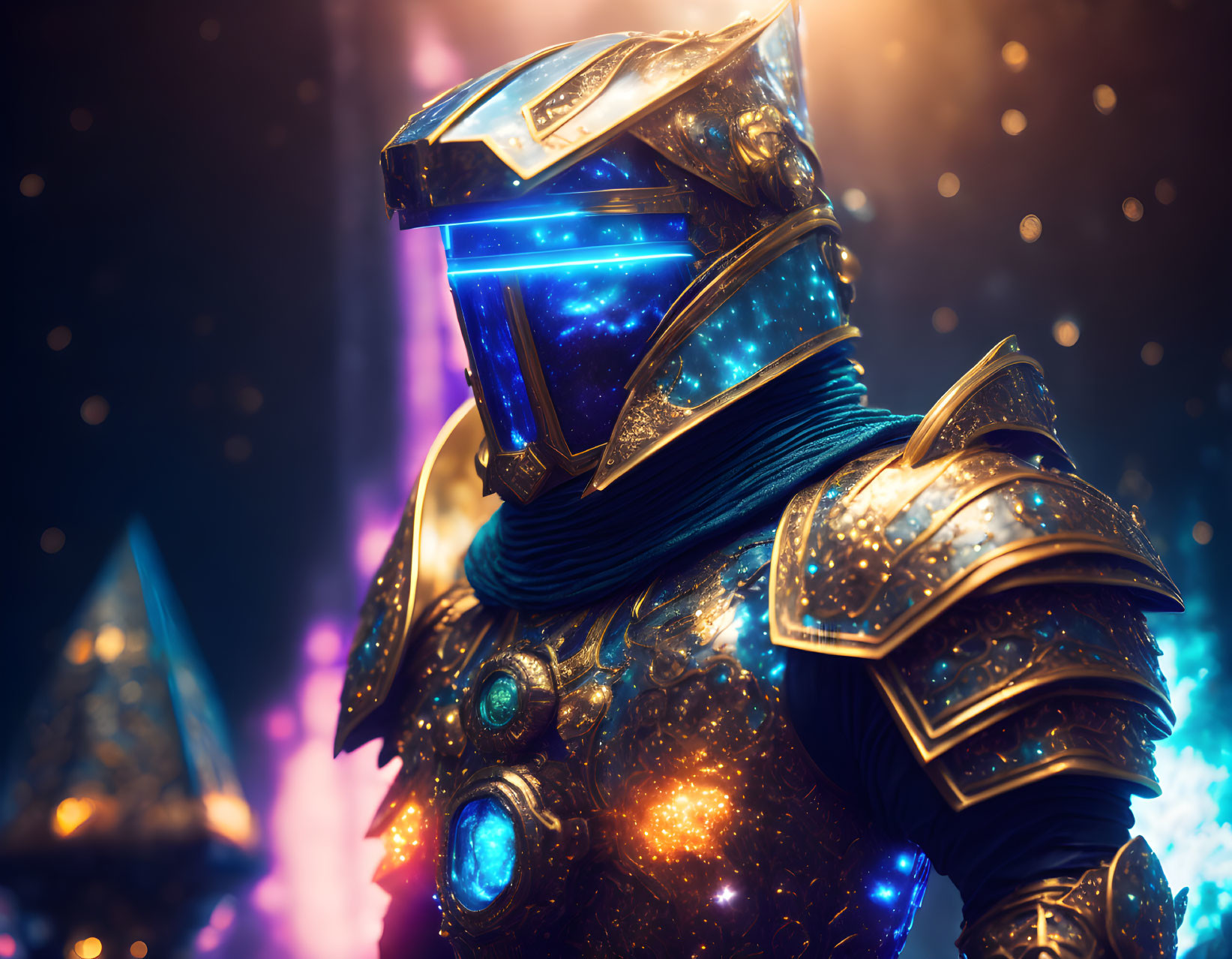 Cosmic Armor Futuristic Knight with Glowing Blue Visor