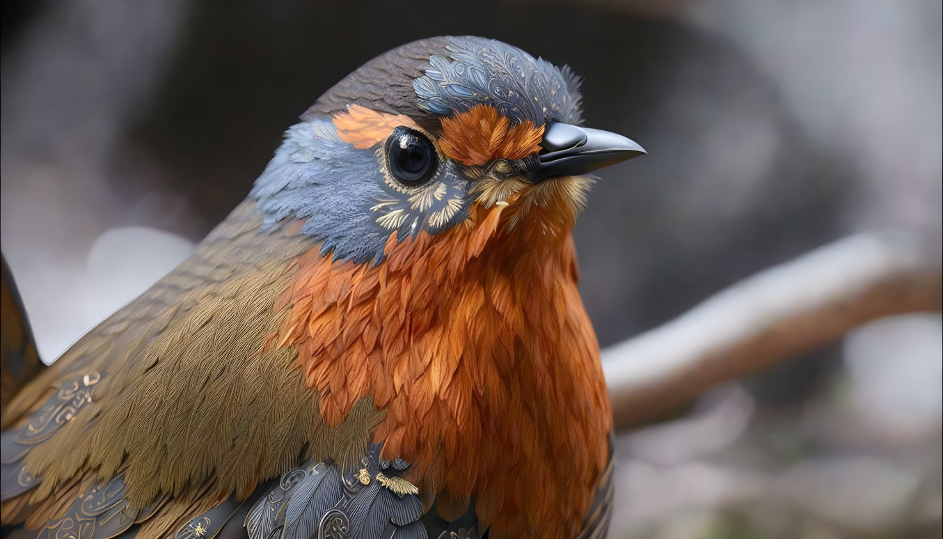 Colorful Bird with Detailed Pattern Feathers Against Blurred Background