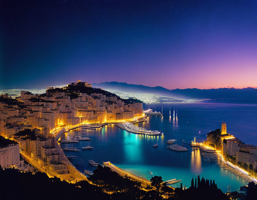 Coastal City Night View with Twinkling Lights