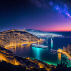 Coastal City Night View with Twinkling Lights