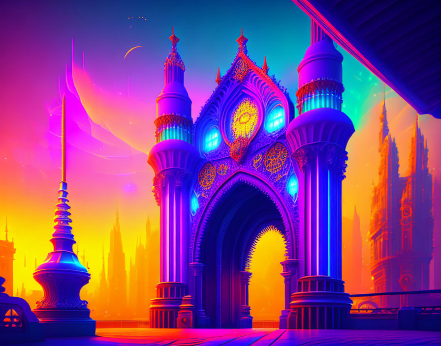 Colorful Fantasy Archway Against Otherworldly Skyline