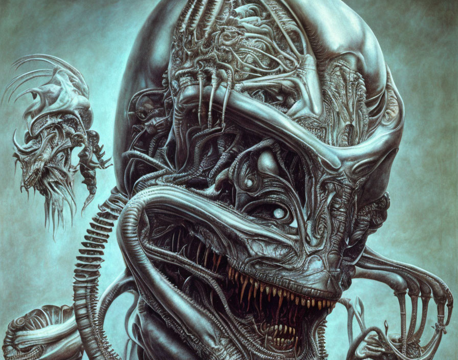 Detailed Alien Illustration with Complex Exoskeleton and Biomechanical Features