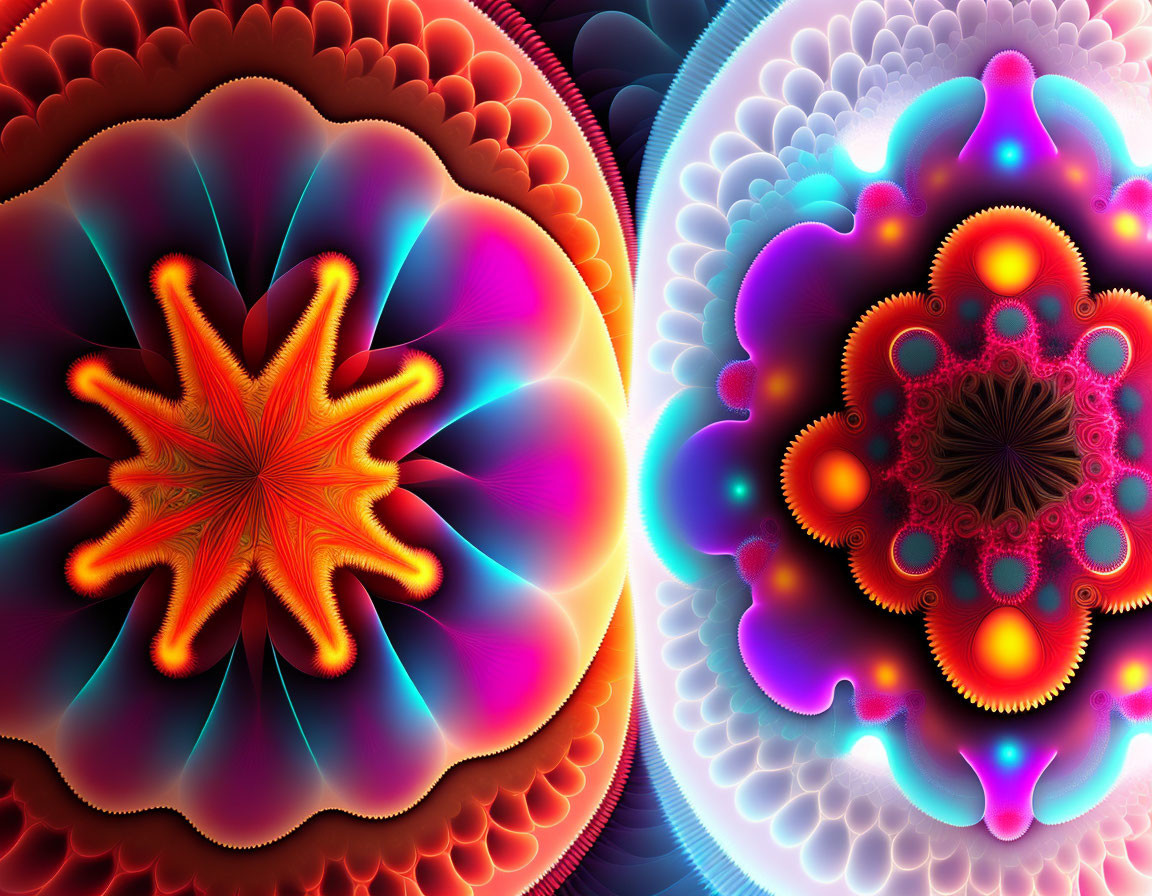 Colorful Digital Fractal Art: Orange-Red to Blue-Purple Gradient