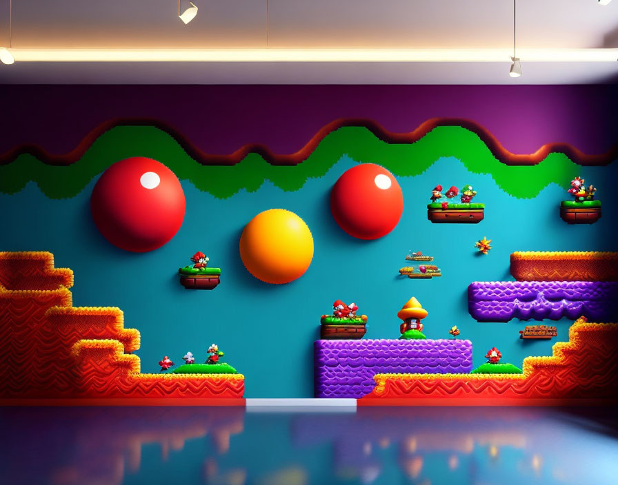 Colorful Platform Video Game Inspired Room with Floating Islands