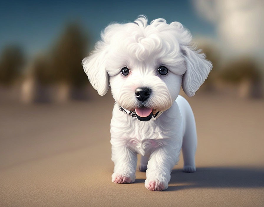 Fluffy White Puppy with Curly Fur and Sparkling Black Eyes