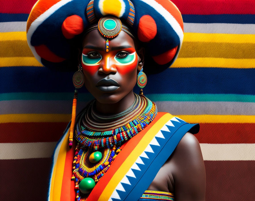 Traditional African Attire Woman with Striking Makeup