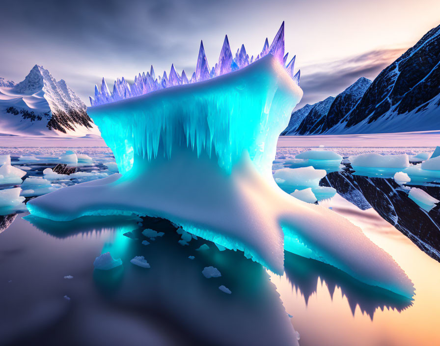 Icy Landscape with Jagged Ice Structure and Pastel Sky