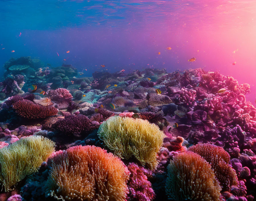 Colorful Coral Reef with Small Fish in Vibrant Underwater Scene