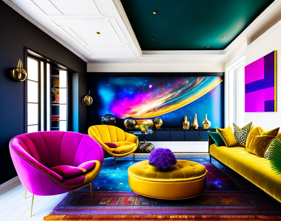 Colorful Cosmic-Themed Living Room Decor