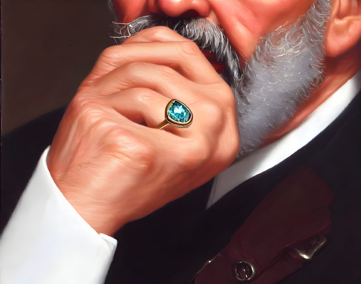 Man with White Beard and Gold Ring in Close-Up Shot