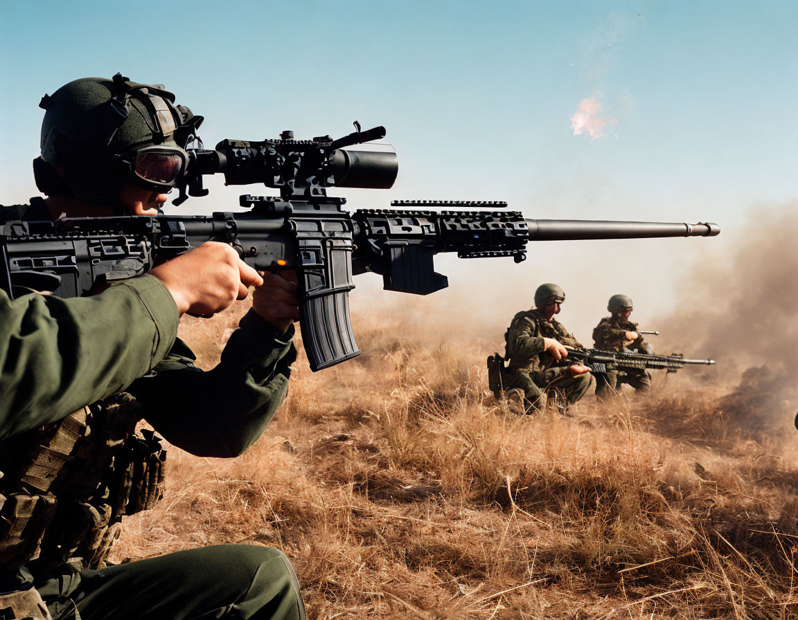 A Group of Airsoft Players with Smoke