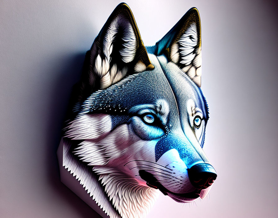 Colorful digital artwork of a husky with blue eyes and detailed fur texture