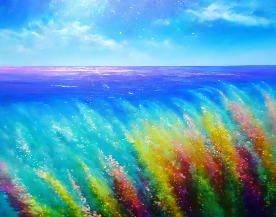 Colorful Abstract Painting of Wave Against Vivid Sky