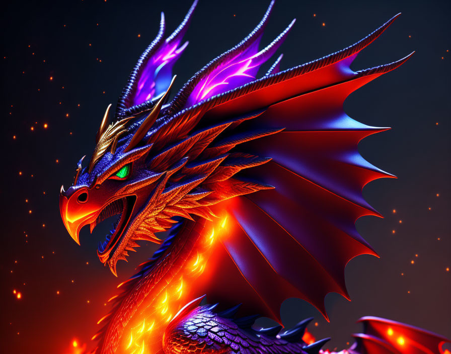 Majestic dragon digital artwork with fiery scales and glowing accents