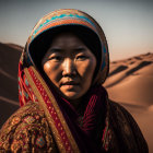 Colorful Headscarf Woman in Desert Landscape