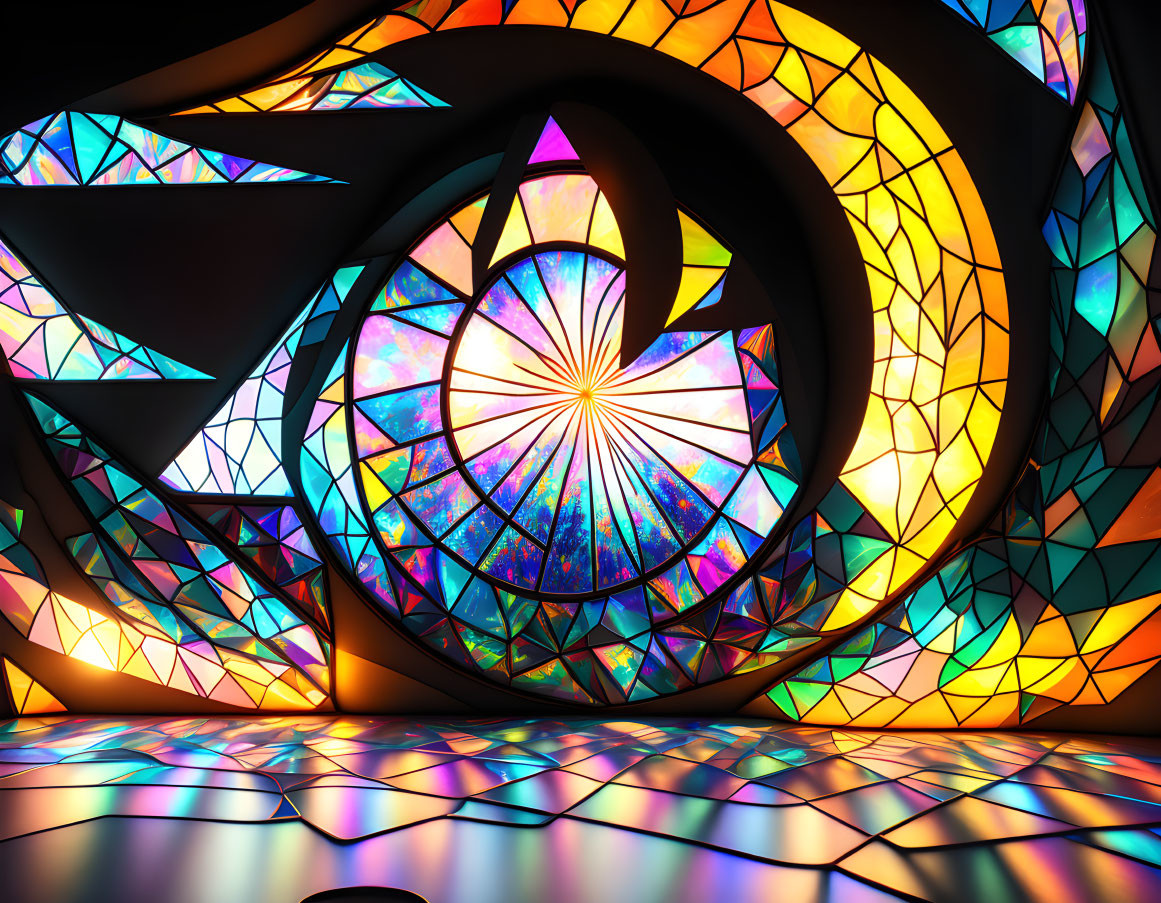 Colorful Stained Glass Spiral Design with Radiant Colors