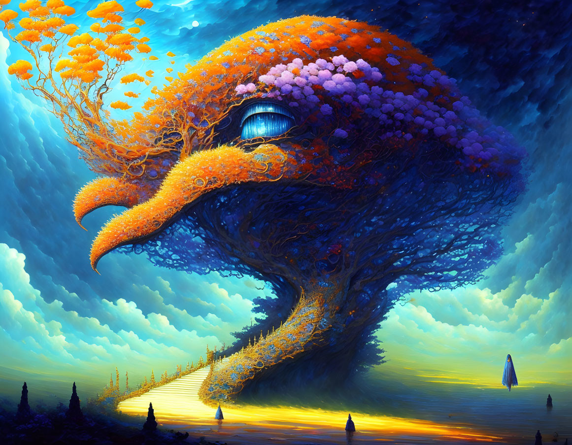 Colorful surreal artwork: octopus with coral-like textures and tree tentacles in oceanic setting