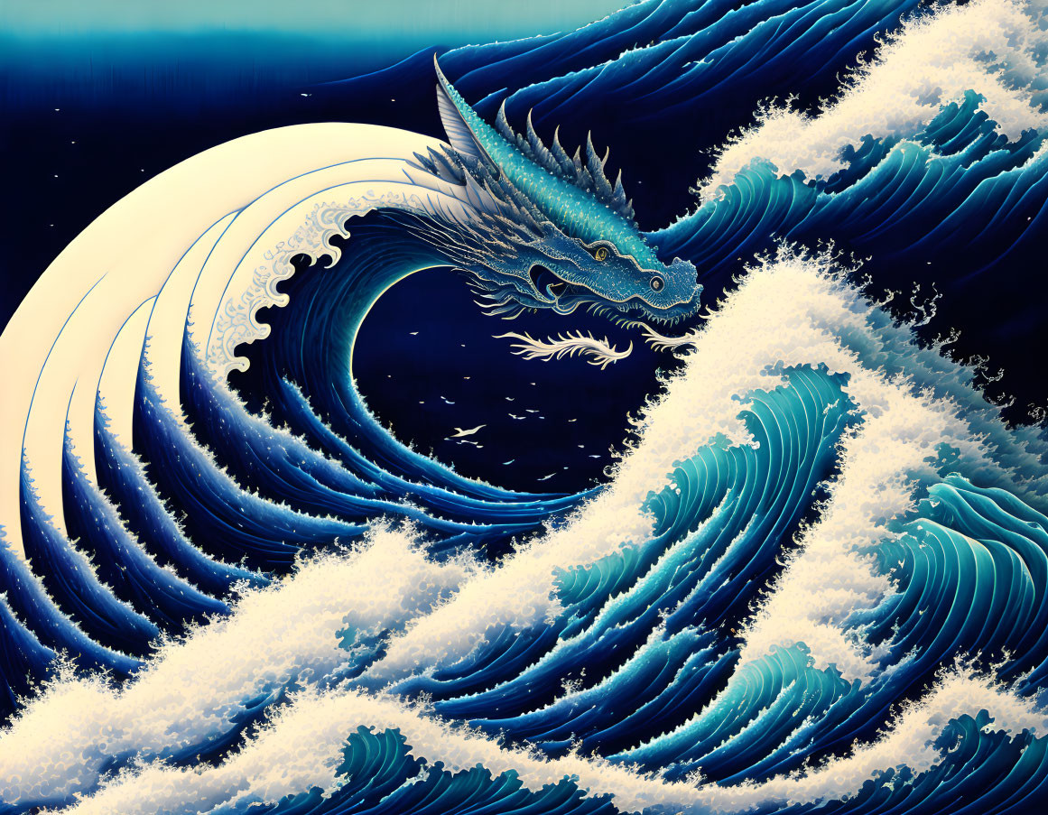 Majestic blue dragon art in traditional Asian style