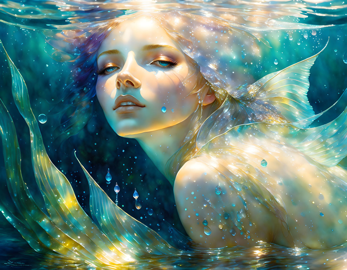 Ethereal illustration of a woman submerged in water