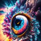 Colorful surreal eye art with cosmic explosion