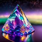 Iridescent Crystal Gem Against Cosmic Backdrop