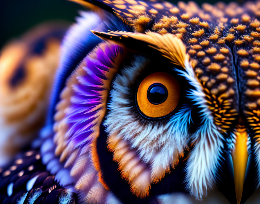 Colorful Owl with Intricate Feather Patterns and Sharp Gaze