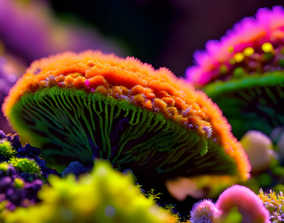 Colorful Orange and Green Coral with Textured Details in Marine Life Scene