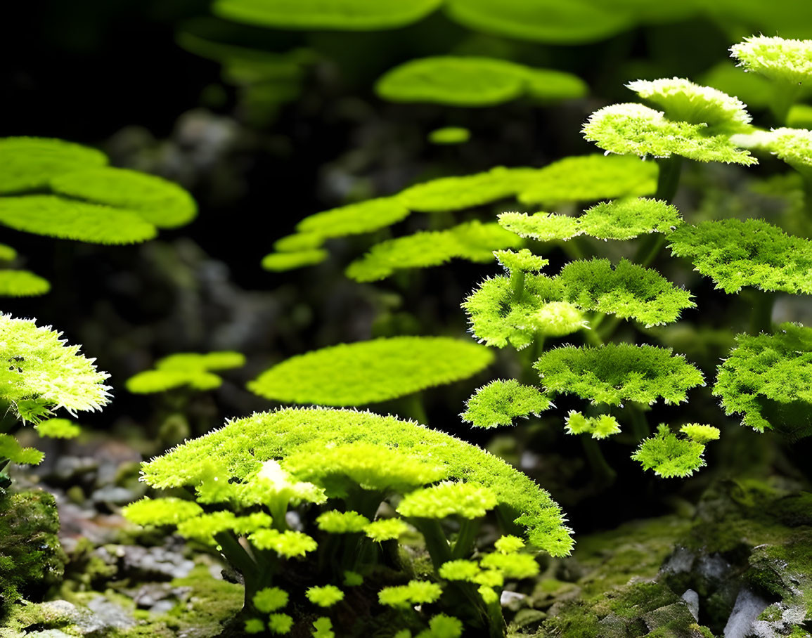 Detailed Texture of Green Moss on Rocks with Dark Background