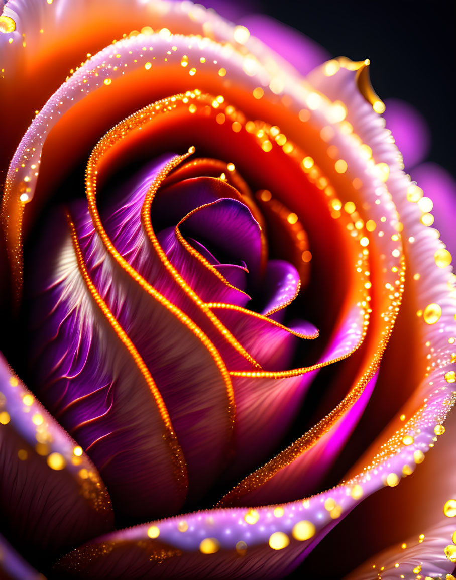 Vibrant digital artwork: Glowing orange rose on dark background