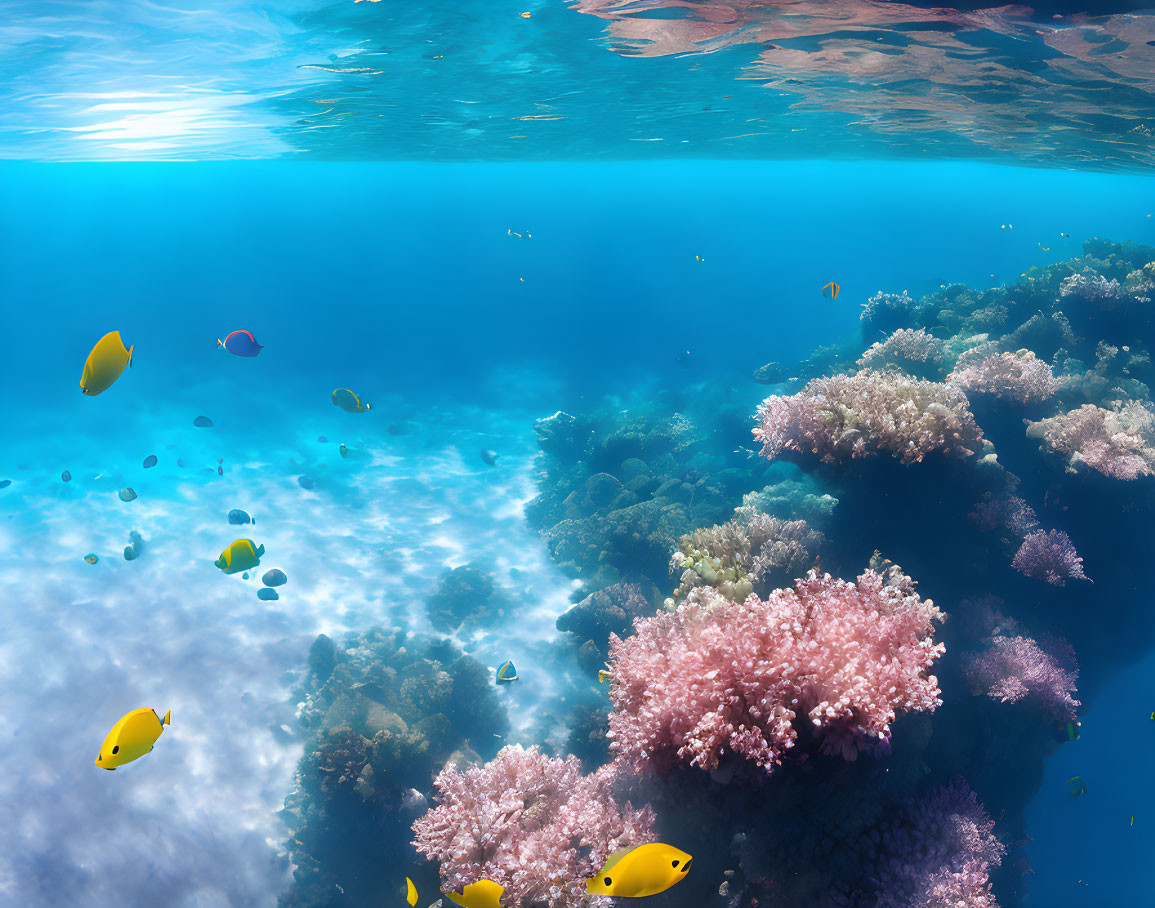 Vibrant coral reef with colorful fish in clear blue water