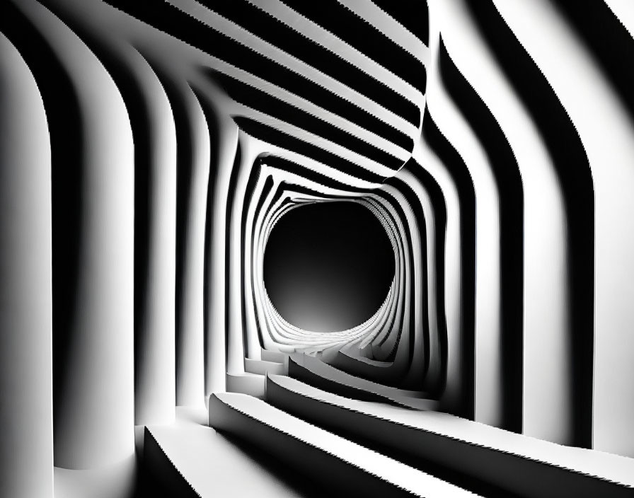 Monochrome optical illusion of converging striped tunnel