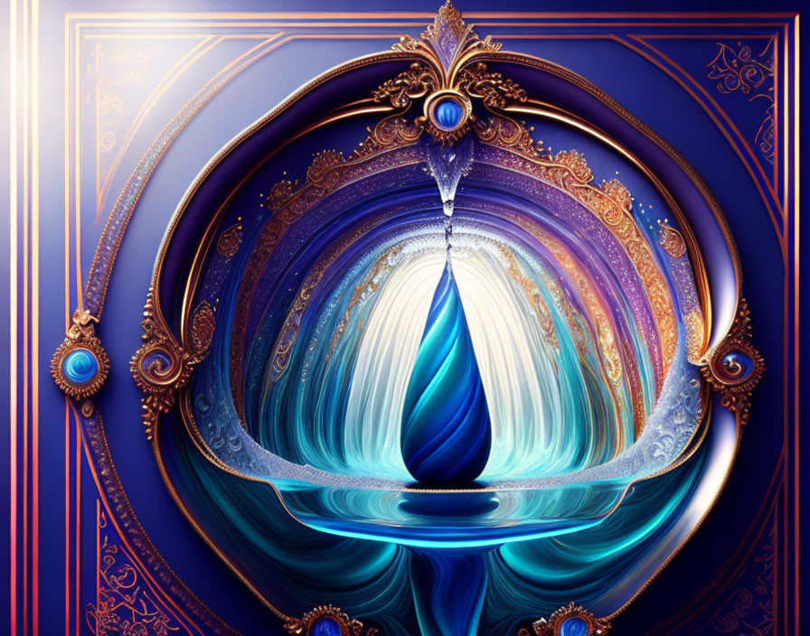 Symmetrical jewel-toned digital artwork with ornate patterns