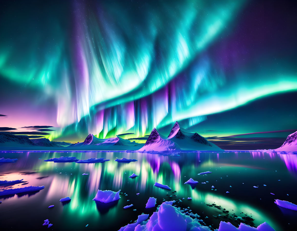 Spectacular Northern Lights illuminating icy landscape