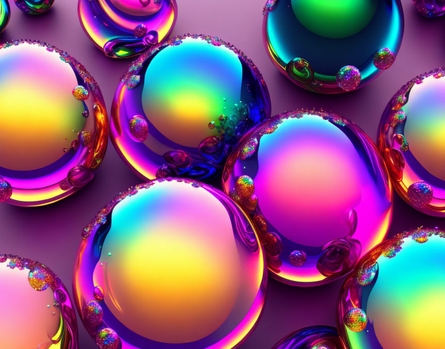 Iridescent bubbles on purple background: mesmerizing abstract pattern