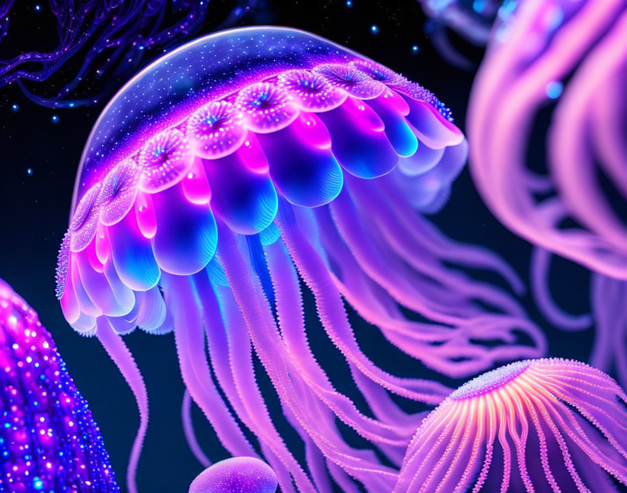 Colorful jellyfish digital art in purple, pink, and blue hues