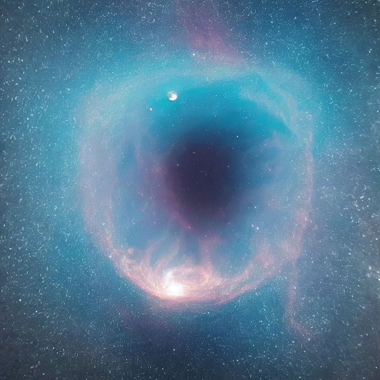 Vibrant blue and pink nebula against starry background