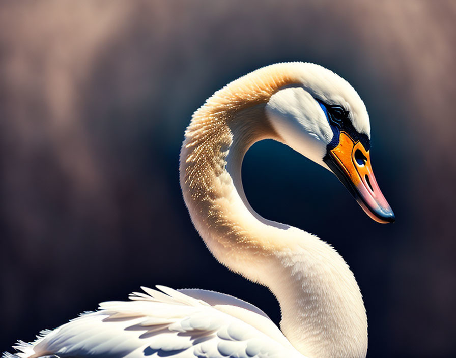 Graceful swan with curved neck in close-up view