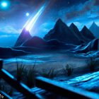 Fantastical Landscape with Mountains and Starry Sky