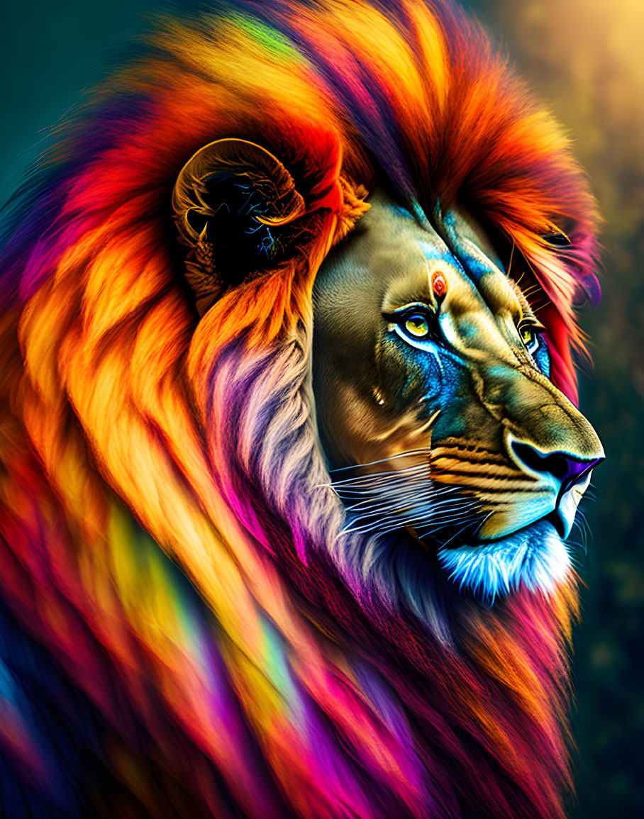 Colorful Rainbow Mane Lion Profile Artwork