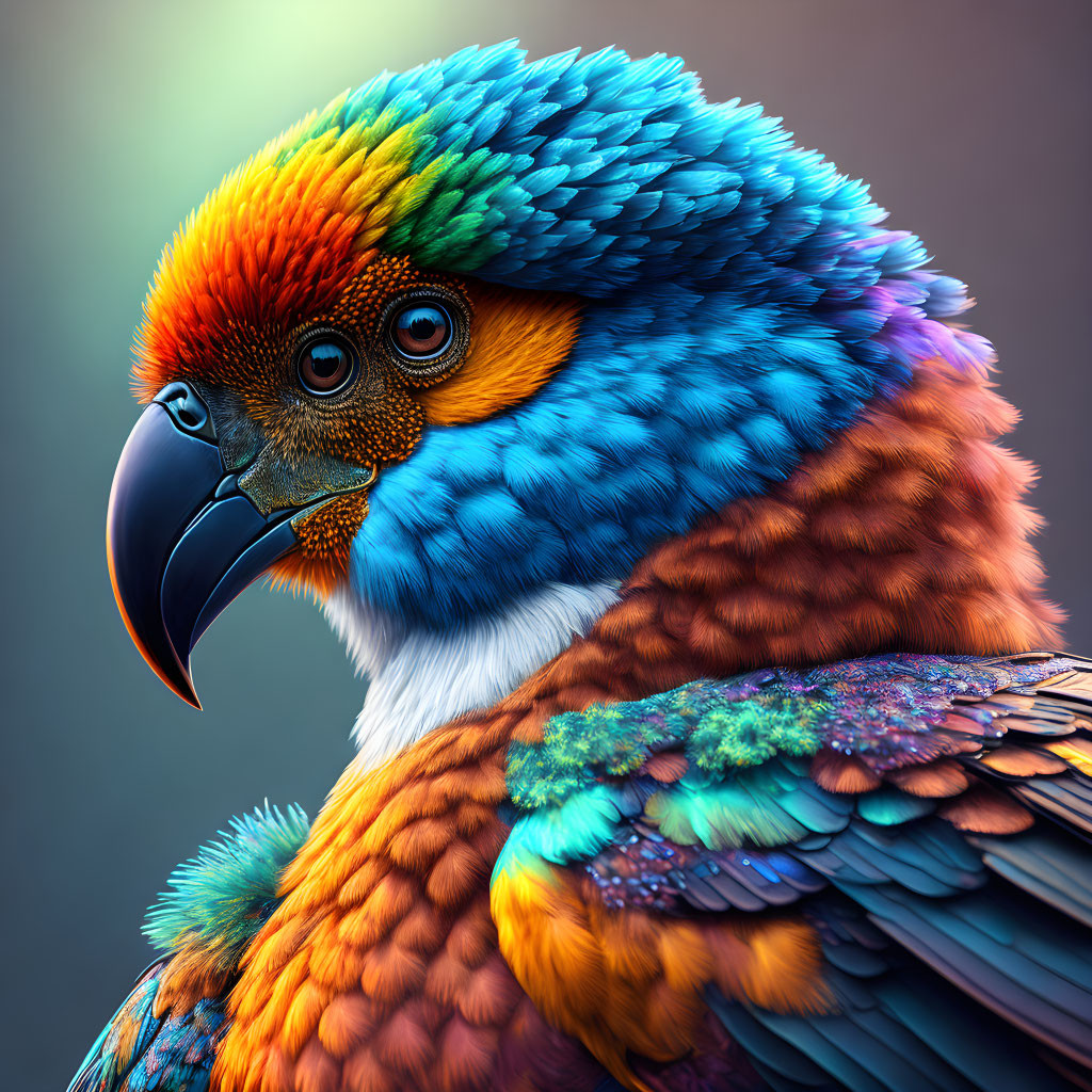 Vibrant Close-Up of Colorful Parrot Feathers and Beak